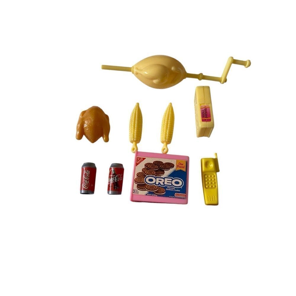 Lot Of 9 Barbie Doll Dollhouse Accessories Faux Rotisserie Chicken Coke Oreos Co